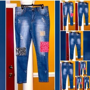 Faded Distressed Patch Jeans
